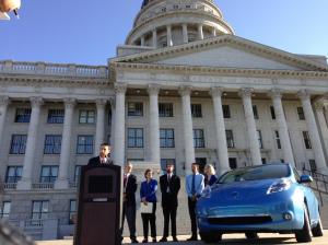 Speaking at the Utah Capitol building about EVs.