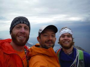 On top of the Grand Teton with buds Ty Draney and Luke Nelson just before a rainstorm hit.